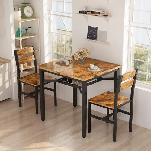 Vista 11 de Hooseng juego de mesa de comedor de 3 piezas para 2, pequeña mesa de cocina de madera con almacenamiento, juego de comedor cuadrado de estilo granja