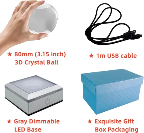 Vista 5 de Lámpara de noche de bola de cristal 3D con base LED - Lámpara de bola de cristal en forma de pez para cumpleaños, festividades, regalos de Navidad
