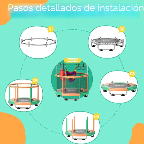 Vista 3 de 55" Toddler Mini Trampoline for Kids, Indoor Outdoor Toys with Swing, 440lbs Baby Kids Trampoline, Gymnastics Bar, Birthday Gifts for Boy Girl Age