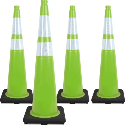 Vista 37 de Conos de Tráfico de PVC Naranja/Verde Fluorescente, Cono de Estacionamiento con Base Negra Pesada Estructuralmente Estable Resistente a