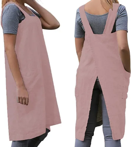 Vista 13 de WROLEM Women's Cross Back Pinafore Apron with Large Pockets Home Kitchen, Restaurant, Coffee house,Cooking Gardening Works