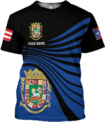 Vista 3 de Woseprints - Camiseta de Puerto Rico con nombre personalizado 3D, camiseta de Puerto Rico para hombres y mujeres, camiseta con la bandera de Puerto