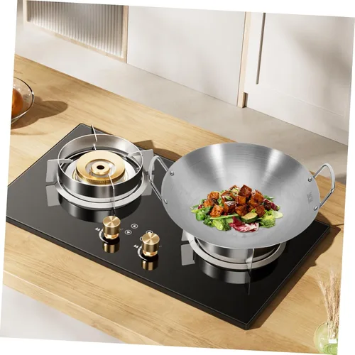 Vista 8 de DOITOOL Wok de acero inoxidable, sartén antiadherente de 11 pulgadas de doble mango wok utensilios de cocina de cocina