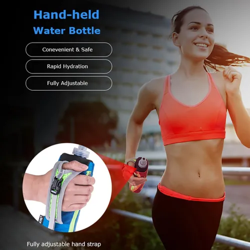 Vista 2 de AWKSPORTS Handheld Soft Water Bottle Collapsible for Running, Hand Strap Hydration Pack with 450ml Handheld Soft Flask Water Bottle (A1#Black)