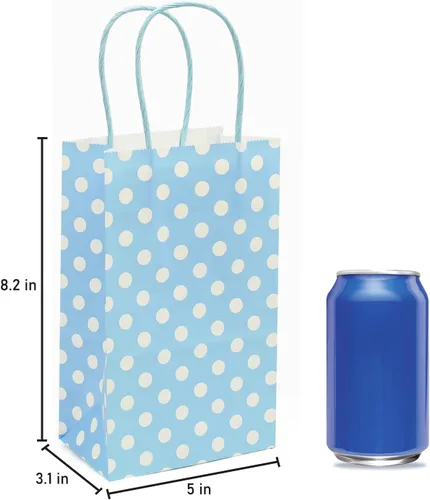Vista 2 de AZOWA Bolsas de papel azul claro con lunares blancos, pequeñas bolsas de regalo de lunares azul claro para recuerdos de fiesta