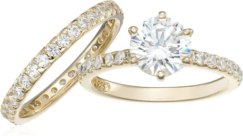 Vista 2 de Tienda Collection Platinum or Gold Plated Sterling Silver Wedding Set Rings set with Round Cut Infinite Elements Cubic Zirconia