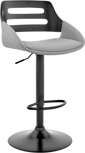 Vista 14 de Armen Living Adele - Taburete giratorio moderno de altura ajustable de piel sintética y madera de nogal con base cromada para encimera de isla