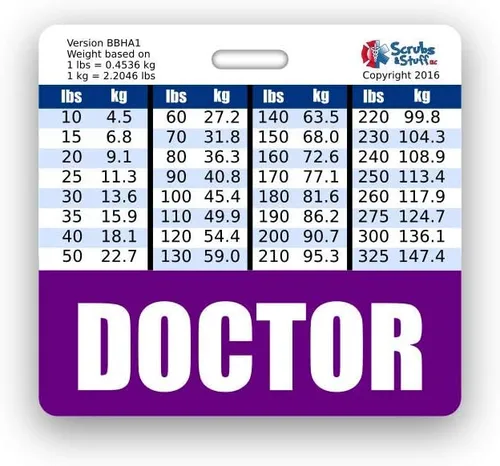 Vista 19 de Doctor Badge Buddy - Tablas de conversión horizontales con altura y peso (tamaño grande, negro)