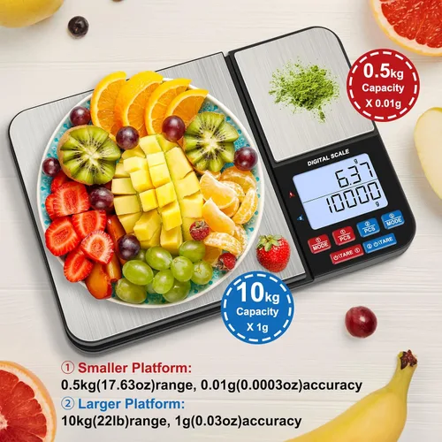 Vista 2 de Báscula digital de cocina de doble plataforma de 22 libras, báscula de alimentos de acero inoxidable Diyife con capacidad de precisión de 22 libras