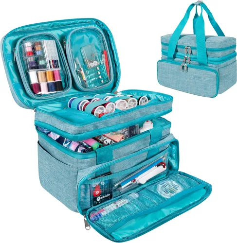 Vista 9 de Organizador de Accesorios de Costura SINGER (Solo Bolsa) – Bolsa de Almacenamiento de Costura Portátil de Doble Capa 2 Fundas Desmontables y 18