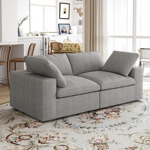 Vista 19 de Sofá modular Cloud de 79 pulgadas, sofá biplaza modular convertible con otomana de almacenamiento, sofá de tela de lino y algodón para sala
