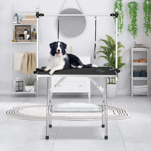 Vista 11 de Mesa de aseo profesional ajustable para mascotas, de 42 pulgadas, resistente, con brazo y bandeja de malla para perros y gatos, capacidad máxima
