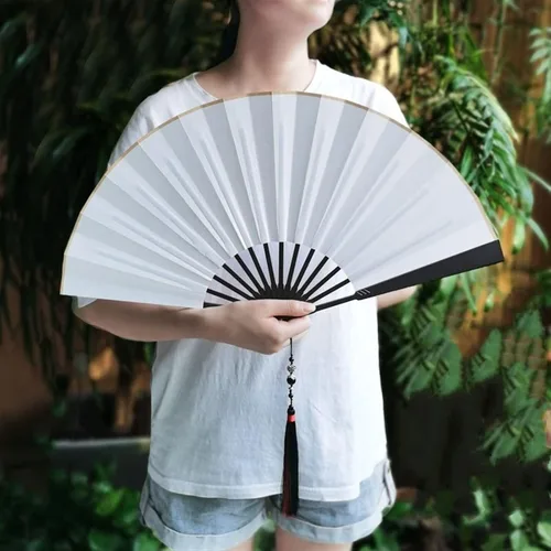 Vista 6 de Ventilador de mano de aleación de aluminio, ventilador plegable de Kung Fu de defensa propia para colección, baile, kung fu, regalo, fitness, Negro