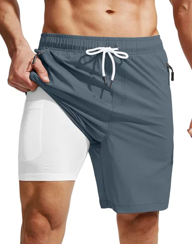 Vista 2 de Viodia Traje de baño para hombre con forro de compresión de secado rápido con bolsillos con cremallera