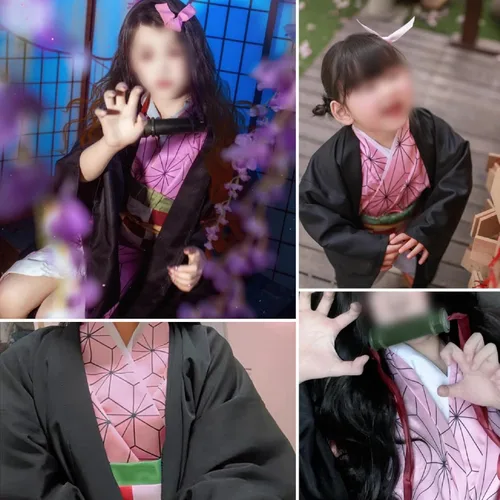 Vista 3 de Anime Cosplay Costume for Kids, Japanese Halloween Outfit Set, Tanjiro Muichiro Role Play Uniform for Boys and Girls