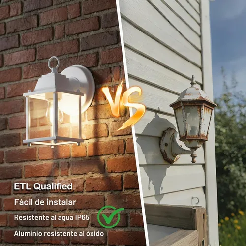 Vista 5 de LIT-PaTH Farol de pared para exteriores, aplique de pared como accesorio de iluminación de porche, base E26, carcasa de aluminio más vidrio Blanco