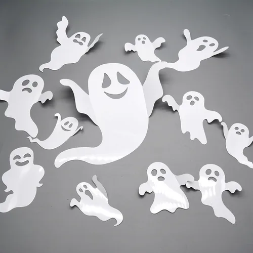 Vista 2 de 25 calcomanías de pared de Halloween, decoración de pared de fantasmas 3D, reutilizables, autoadhesivas, calcomanías de pared de Halloween