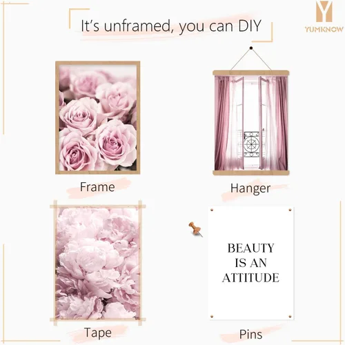 Vista 7 de Arte de Pared con Citas Motivacionales - Imágenes de Diseñador Rosa Glamoroso para Decoración de Pared - Citas Positivas para Mujeres, Dormitorio