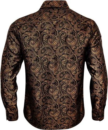 Vista 6 de Barry.Wang Camisas de manga larga con botones para hombre, diseño de cachemira de seda, estilo vintage, vaquero, fiesta, boda, casual