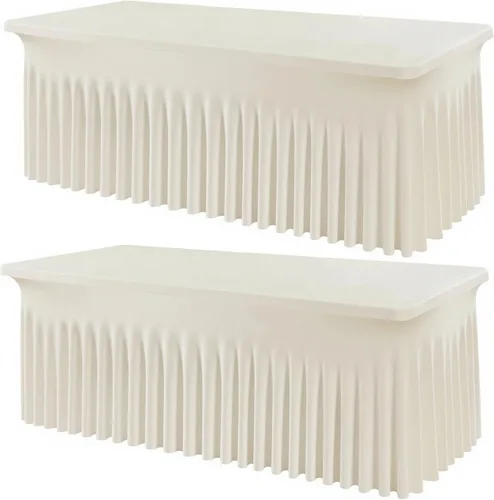 Vista 51 de Outpain Juego de 2 manteles rectangulares de elastano beige para mesas rectangulares de 6 pies, manteles de elastano ajustable de 6 pies, sin