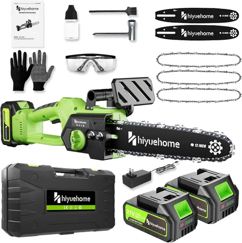 Vista 9 de Mini motosierra de 6 pulgadas, motosierra inalámbrica con engrasador automático, sierra de cadena eléctrica de mano con bloqueo de seguridad, motor