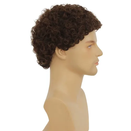 Vista 2 de Swiking Peluca corta Afro Curly Brwon para hombre, peluca para hombre, peluca de estilo rockero, para Halloween, cosplay, peluca diaria