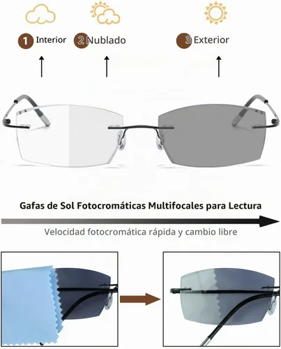 Vista 3 de K.LAVER Gafas de lectura fotocromáticas multifocales, gafas de sol de transición multifocal progresivas sin montura para hombres y mujeres, corte