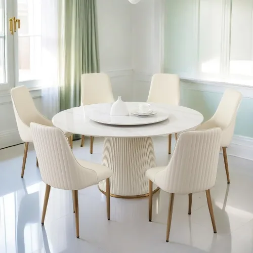 Vista 15 de Montary Juego de 2 sillas de comedor, modernas sillas de piel sintética color blanco crema con patas de metal dorado y respaldo ergonómico para sala