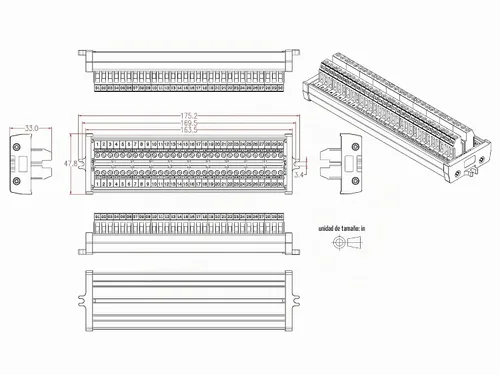 Vista 6 de Módulo de Distribución de Bloque de Terminales de Tornillo de 30 Posiciones 24A/400V con Montaje de Tornillo