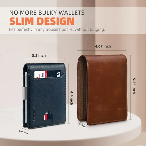Vista 39 de RUNBOX - Carteras delgadas para hombre, cartera de piel con pinza para el dinero, cartera de bolsillo frontal con bloqueo RFID, tarjetero