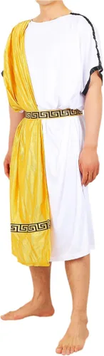 Vista 2 de Conjunto de disfraz clásico de Toga para hombre, incluye túnica, cinturón y corona de laurel de metal dorado, vestido de fiesta de verano de Dios