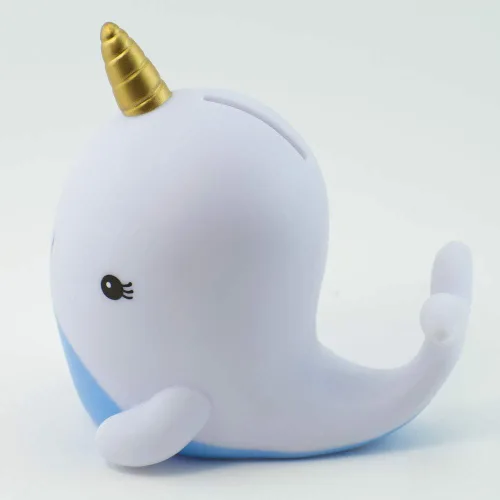 Vista 5 de Narwhal - Alcancía con forma de narval (narval de plástico para almacenar dinero, monedas, Miz) (1 narval por paquete)
