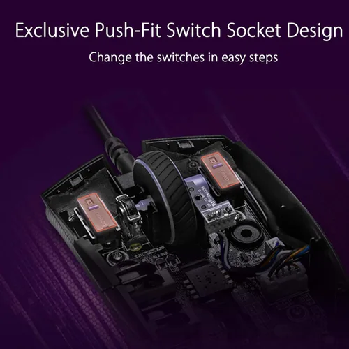 Vista 5 de ASUS Ratón óptico para juegos - ROG Strix Impact II Electro Punk Edition Sensor de 6,200 DPI Mouse para juegos con cable para PC Máxima comodidad