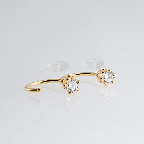 Vista 11 de Half Huggie Birthstone Gold Hoop Earrings for Women Tiny Cartilage Stud Piercing Earring Hypoallergenic Earring Screw Back Dainty Hug