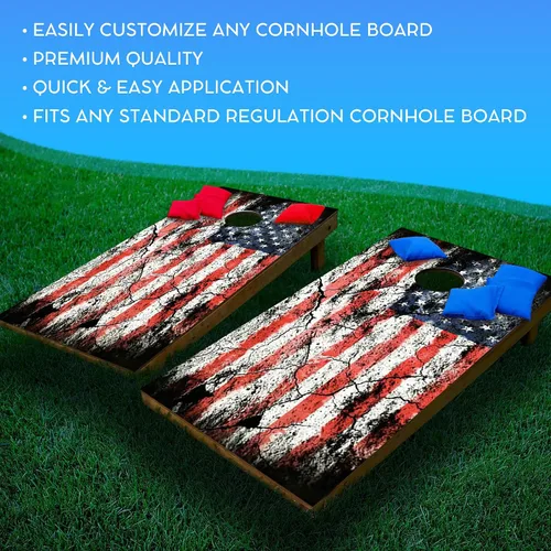 Vista 3 de GRAPHIX Express C197 - Bandera estadounidense envejecida - Cornhole Board Wrap patriótico - Calcomanía de vinilo laminado resistente a la intemperie