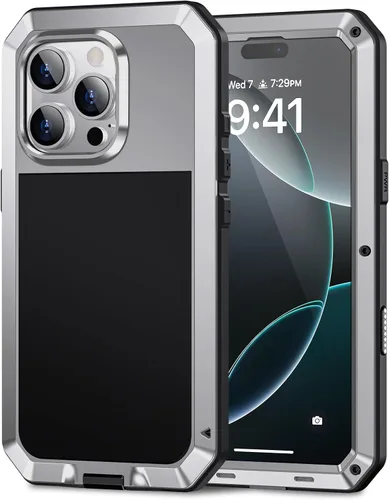 Vista 11 de Lanhiem Funda para iPhone 7 Plus/8 Plus, resistente a los golpes, [Tough Armour], funda de metal con protector de pantalla integrado, funda Negro