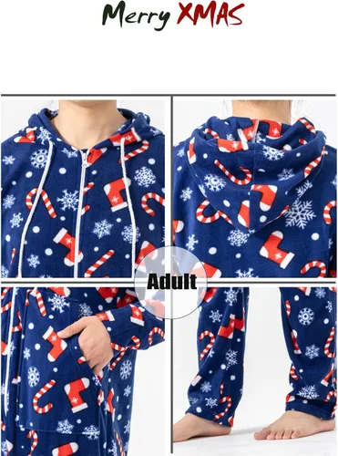 Vista 2 de SUNNYBUY Conjunto de pijama de Navidad a juego para parejas para adultos, de una pieza, para él y para ella, para hombres y mujeres