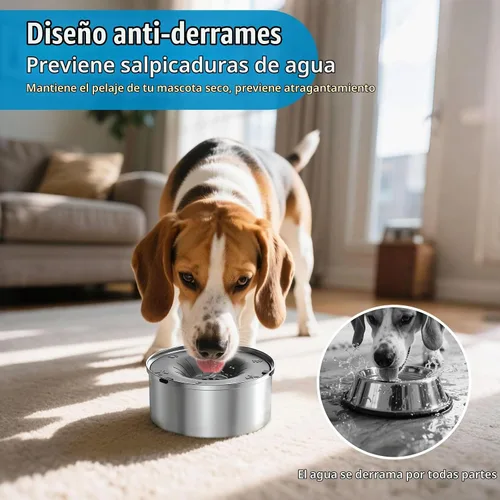 Vista 3 de SCHITEC Cuenco de agua para perros sin derrames, 1.2L/40 onzas, bebida lenta, cuenco para perros de acero inoxidable antisalpicaduras con disco