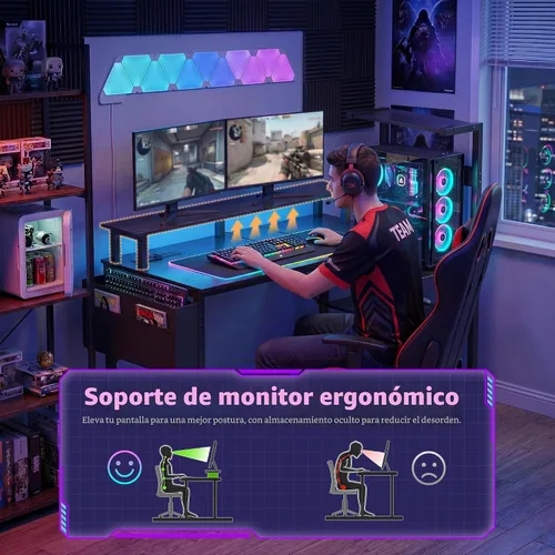 Vista 4 de Gaming Desk 43 Inch Computer Table with Storage Shelves & Monitor Stand