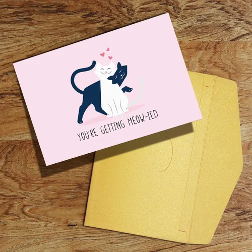 Vista 8 de Qiliji Tarjeta de compromiso de gato linda, divertida tarjeta de felicitación de boda, tarjetas de juego de palabras "You're Getting Meow-ied Married