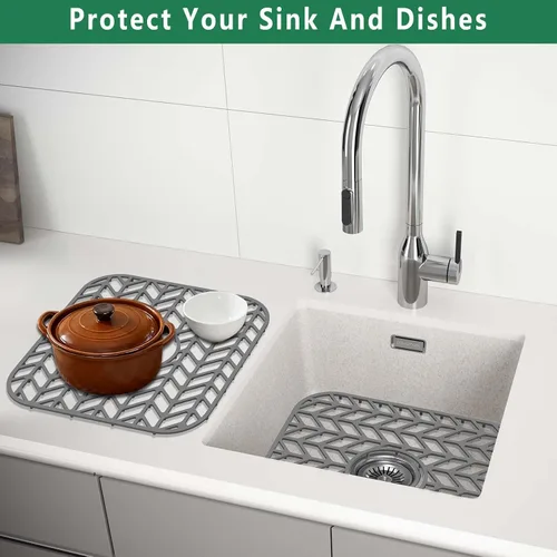 Vista 7 de GUUKIN Protectores de fregadero para fregadero de cocina, 12.25" x 11.5" rejilla plegable antideslizante de silicona para el fondo de fregaderos