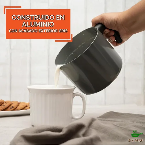 Vista 3 de IMUSA Olla de leche antiadherente de cerámica de 1.3 cuartos de galón con boquilla de vertido, cacerola de aluminio sin PFAS para café, salsas Gris