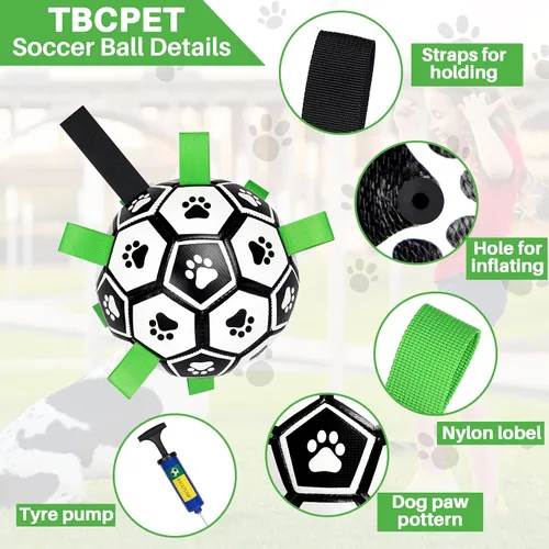 Vista 7 de Juguetes para perros con correas, pelota de fútbol de 6" Copa del Mundo, juguetes interactivos para perros para tirón de guerra, juego de jardín