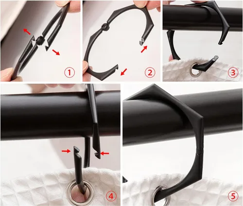 Vista 4 de Utopia Alley HK9BK - Juego de 12 anillos para cortina de ducha para baño, color negro