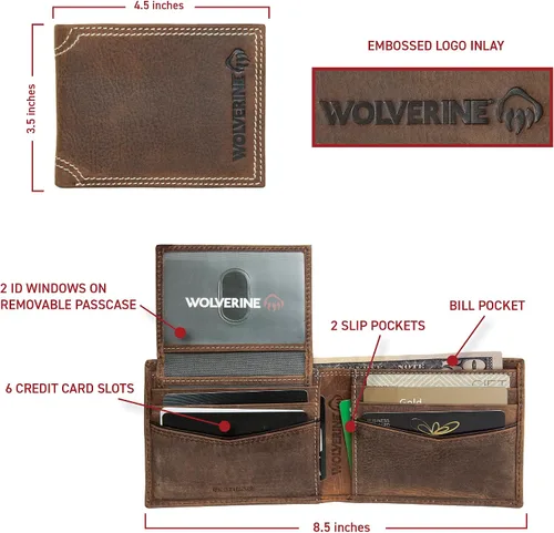 Vista 5 de WOLVERINE Billetera plegable de lona/cuero para hombre