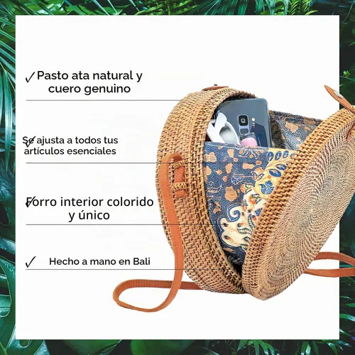 Vista 3 de Novum Crafts Bolso de ratán hecho a mano - Bolso cruzado de mimbre de paja marrón