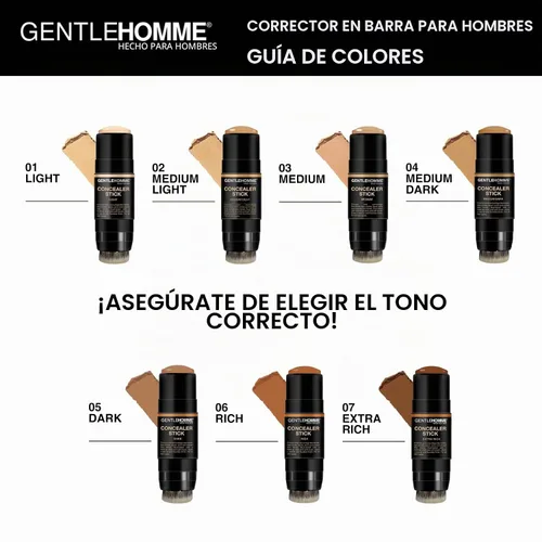 Vista 8 de Gentlehomme - Corrector en Barra - Corrector y Brocha 2 en 1 para Hombre - Para Manchas, Ojeras, Cicatrices, Acné y Tonos de Piel Desiguales Oscuro