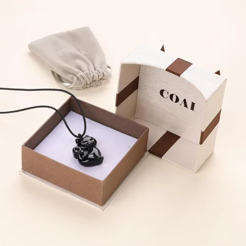 Vista 5 de COAI Collar con colgante de piedra obsidiana Lucky Cat