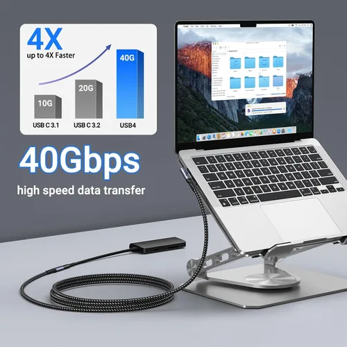 Vista 3 de Long USB C Extension Cable 10FT 90 Degree 2 Packs, 5A Quick Charge 240W USB 4 Extender Fast Charging, 40Gbps High Speed Data, 8K Video Monitor grey
