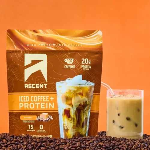 Vista 5 de Ascent Proteína en polvo de café con caramelo helado - Proteína de alto contenido, 20 g de proteína y 100 mg de cafeína de café colombiano premium